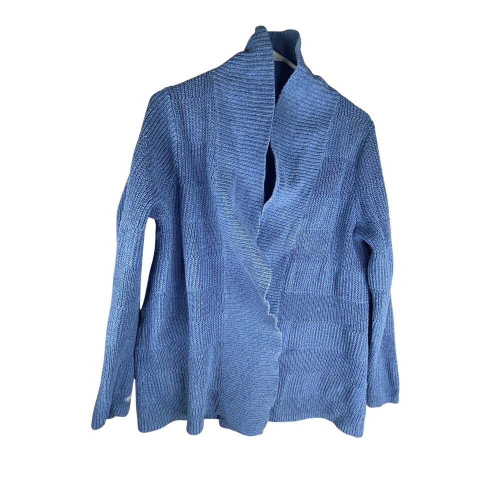 L.L.Bean Cardigan Sweater Womens Large Blue Cotton Open Front Knit Shawl